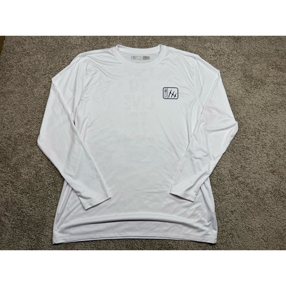 Fintech T Shirt White Logo Large Fishing Long Sleeve "Fish to Live to Fish"‎